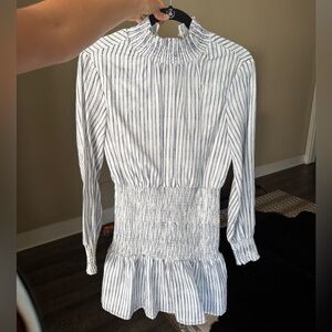 NEVER WORN! Blue & White Smocked Fall Long-Sleeve Dress